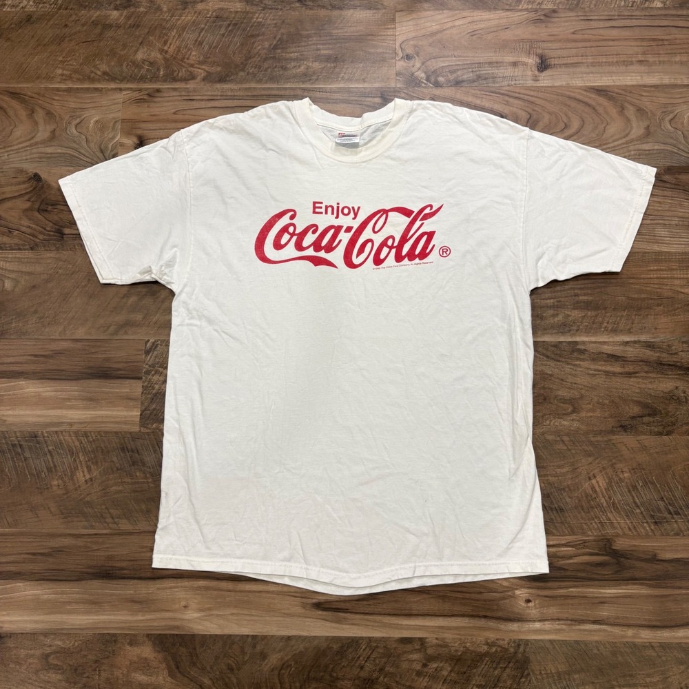 Vintage Y2K Coca-Cola T-Shirt Mens XL White 1998 Hanes Heavyweight Graphic Tee